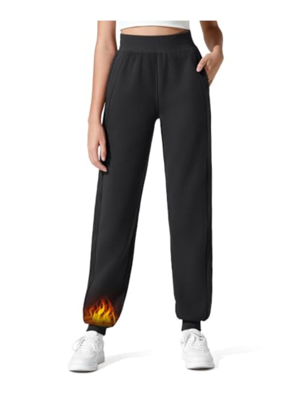 Fleece Lined Sweatpants High Rise Tapered Joggers Casual Lounge Womens